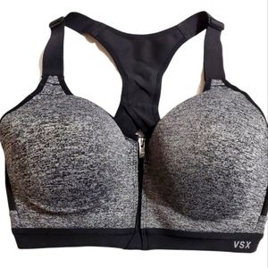 VSX Sport Victoria's Secret Heather Gray Black Front Zip Sports Bra 32DD